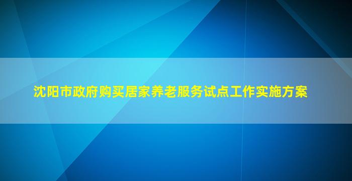 沈阳市政府购买居家养老服务试点工作实施方案